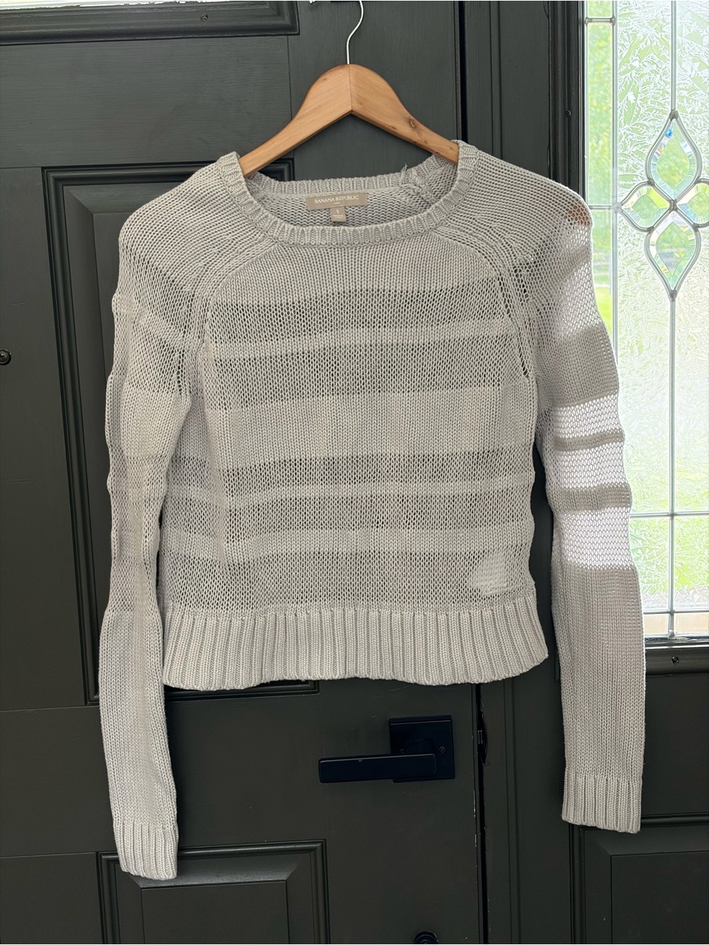 Banana Republic Light Gray Striped Crewneck Sweater